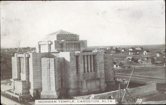 Alberta Temple, Cardston, AB.  Prairie Postcard  licensed by University of Alberta Libraries under the Attribution - Non-Commercial - Creative Commons license.