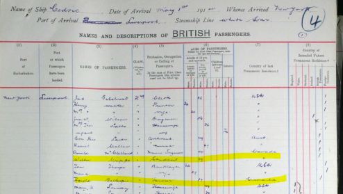 RMS Cedric passenger list 1914