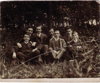 Written on verso: 'Taken in Herrington Woods'. Joe Allen is seated front row, left. Jim Allen is back row, right.