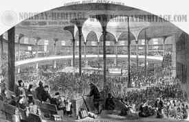 Immigrants gathered in the Castle Garden immigration processing center. From Harper's Weekly, 1865